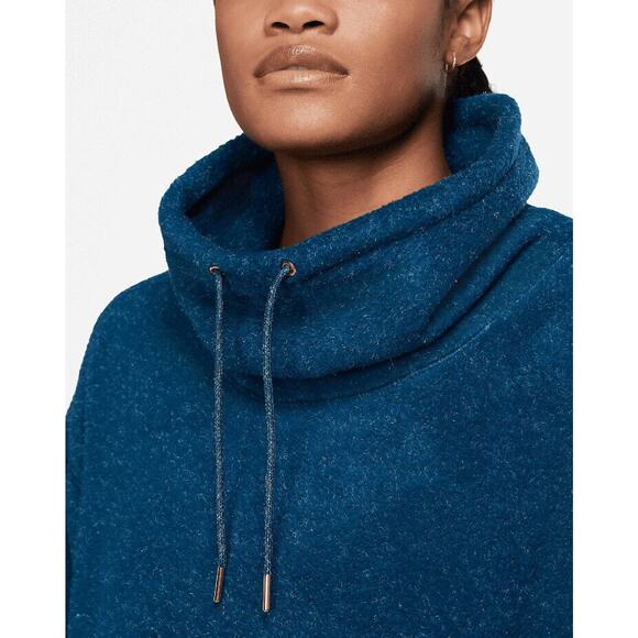NIKE Fleece Cozy Funnel Cowl Neck Sweatshirt Blue Oversized Sweater Size XS - Picture 3 of 16